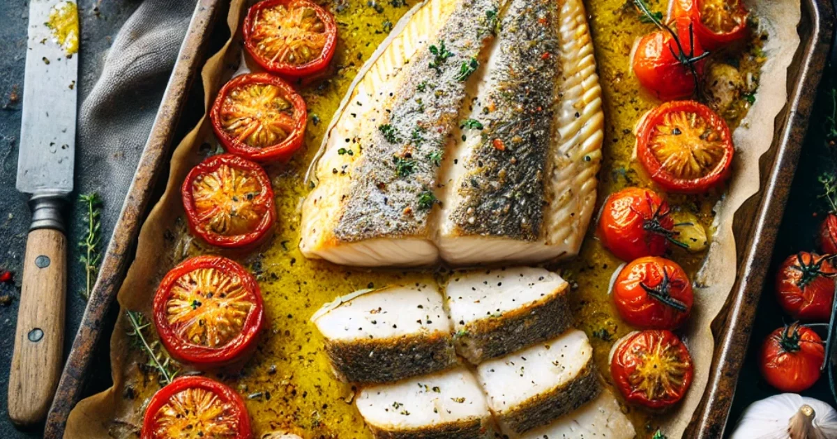 פילה דניס בתנור עם חמאה ועגבניות שרי