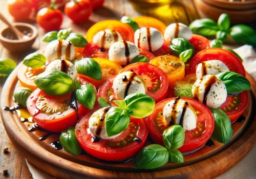 תמונה נהדרת של סלט קפרזה עם בייבי מוצרלה