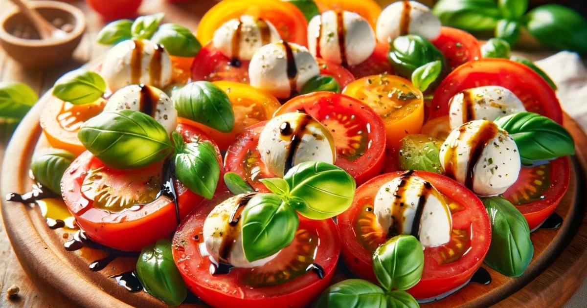 תמונה נהדרת של סלט קפרזה עם בייבי מוצרלה