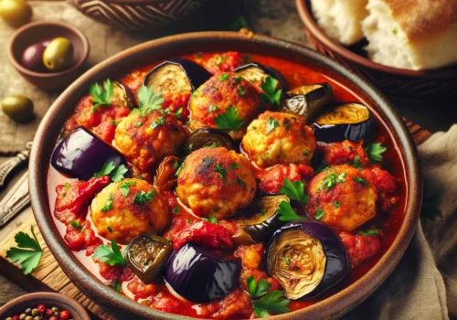 מטבוחה חצילים וקציצות עוף